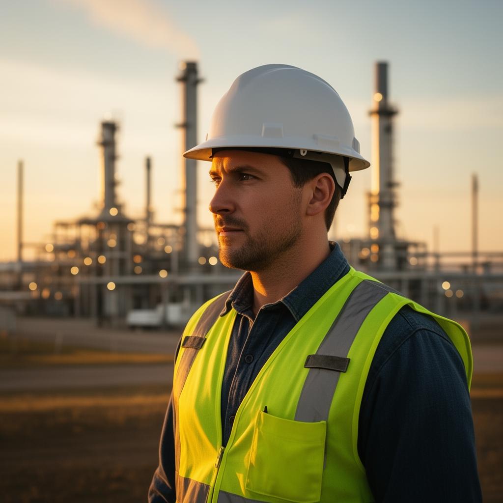 Central Alberta energy worker at golden hour