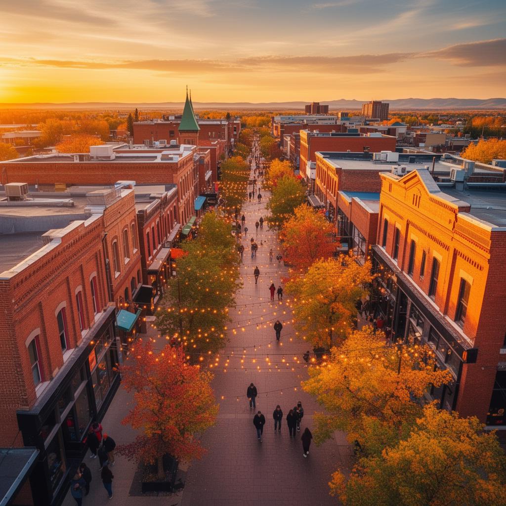 Vibrant Alberta downtown main street at golden hour